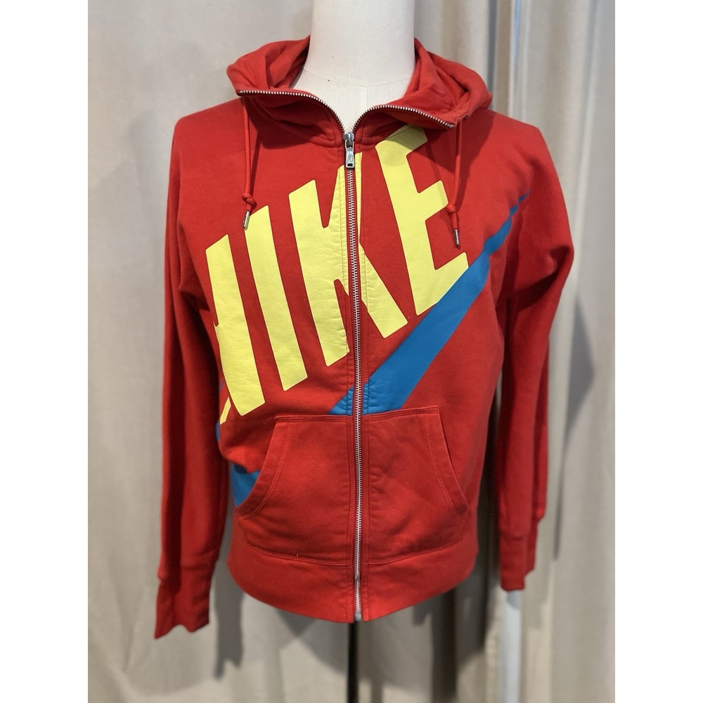 Nike Zip Up Hoodie Vintage‎ Gray Tag Size Medium Red With Bright Nike Graphics